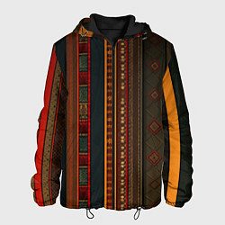 Куртка с капюшоном мужская Этнический узор в вертикальную полоску, цвет: 3D-черный