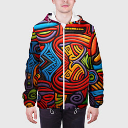Куртка с капюшоном мужская Разноцветный узор в стиле абстракционизм, цвет: 3D-белый — фото 2