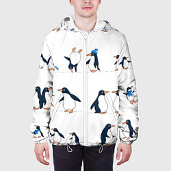 Куртка с капюшоном мужская Семейство пингвинов на прогулке, цвет: 3D-белый — фото 2