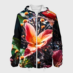 Куртка с капюшоном мужская Красный цветок капли, цвет: 3D-белый