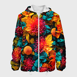 Куртка с капюшоном мужская Яркие шикарные цветы узор, цвет: 3D-белый