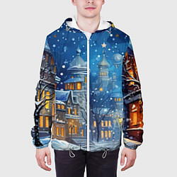 Куртка с капюшоном мужская Новогоднее настроение город, цвет: 3D-белый — фото 2