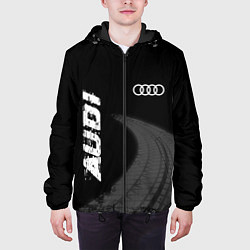 Куртка с капюшоном мужская Audi speed на темном фоне со следами шин вертикаль, цвет: 3D-черный — фото 2