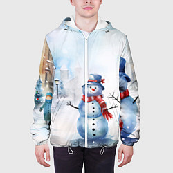 Куртка с капюшоном мужская Новогодний день со снеговиком, цвет: 3D-белый — фото 2