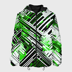 Куртка с капюшоном мужская Киберпанк линии белые и зелёные, цвет: 3D-черный