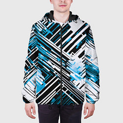 Куртка с капюшоном мужская Киберпанк линии белые и синие, цвет: 3D-черный — фото 2