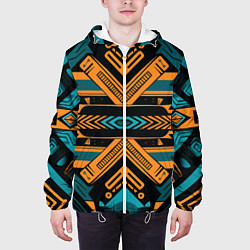 Куртка с капюшоном мужская Геометрический узор в стиле ацтеков, цвет: 3D-белый — фото 2