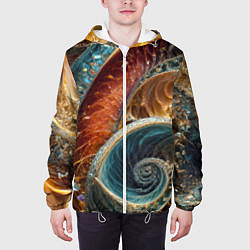 Куртка с капюшоном мужская Текстура спираль из кристалов, цвет: 3D-белый — фото 2