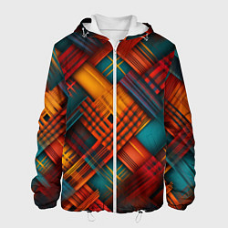Куртка с капюшоном мужская Разноцветная клетка в шотландском стиле, цвет: 3D-белый