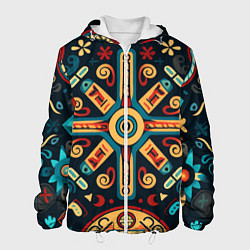 Куртка с капюшоном мужская Симметричный орнамент в славянском стиле, цвет: 3D-белый