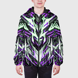 Куртка с капюшоном мужская Неоновый фиолетовый кибер череп, цвет: 3D-черный — фото 2