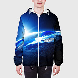 Куртка с капюшоном мужская Восход солнца в космосе, цвет: 3D-белый — фото 2