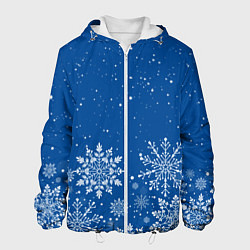 Куртка с капюшоном мужская Текстура снежинок на синем фоне, цвет: 3D-белый