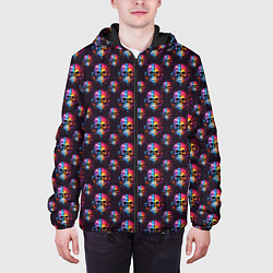 Куртка с капюшоном мужская Череп покрытый стекающей краской паттерн, цвет: 3D-черный — фото 2