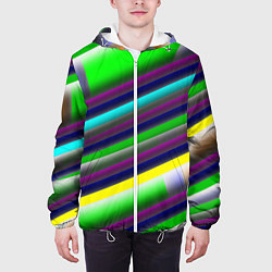 Куртка с капюшоном мужская Размытые абстрактные полосы, цвет: 3D-белый — фото 2