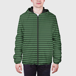 Куртка с капюшоном мужская Приглушённый зелёный полосатый, цвет: 3D-черный — фото 2