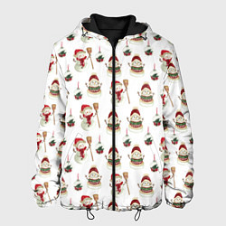 Куртка с капюшоном мужская Новогодние снеговики, цвет: 3D-черный