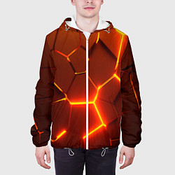 Куртка с капюшоном мужская Плиты абстрактные огненные, цвет: 3D-белый — фото 2