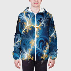 Куртка с капюшоном мужская Глубокая синева и золотые узоры, цвет: 3D-белый — фото 2