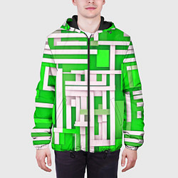 Куртка с капюшоном мужская Полосы на зелёном фоне, цвет: 3D-черный — фото 2