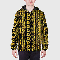 Куртка с капюшоном мужская Африканские узоры жёлтый на чёрном, цвет: 3D-черный — фото 2