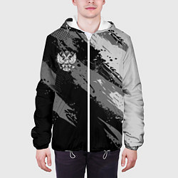 Куртка с капюшоном мужская Герб РФ - серый монохромный, цвет: 3D-белый — фото 2