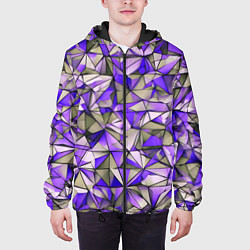 Куртка с капюшоном мужская Маленькие фиолетовые треугольники, цвет: 3D-черный — фото 2