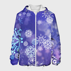 Куртка с капюшоном мужская Крупные снежинки на фиолетовом, цвет: 3D-белый