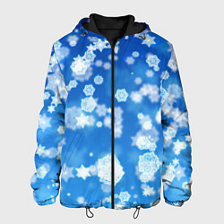 Куртка с капюшоном мужская Декоративные снежинки на синем, цвет: 3D-черный