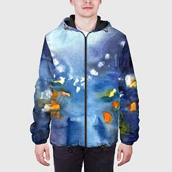Куртка с капюшоном мужская После дождя акварель, цвет: 3D-черный — фото 2