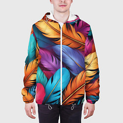 Куртка с капюшоном мужская Перья паттерн - нейросеть, цвет: 3D-белый — фото 2