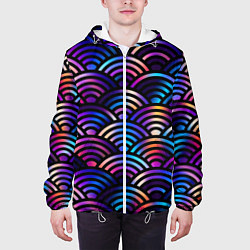 Куртка с капюшоном мужская Разноцветные волны-чешуйки, цвет: 3D-белый — фото 2