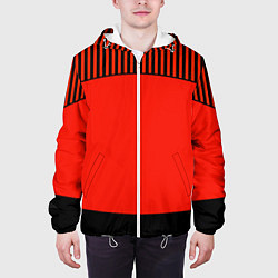 Куртка с капюшоном мужская Оранжево черный комбинированный узор в полоску, цвет: 3D-белый — фото 2
