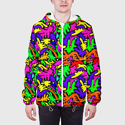 Куртка с капюшоном мужская Яркие цветные каракули, цвет: 3D-белый — фото 2