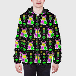 Куртка с капюшоном мужская Цветные инопланетные существа, цвет: 3D-черный — фото 2