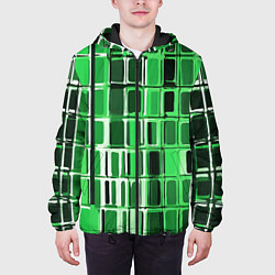 Куртка с капюшоном мужская Зелёные прямоугольники, цвет: 3D-черный — фото 2
