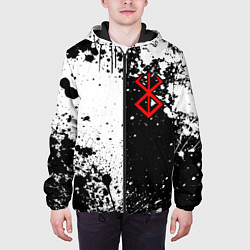 Куртка с капюшоном мужская Берсерк знак жертвы - черно-белые брызги, цвет: 3D-черный — фото 2