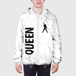 Куртка с капюшоном мужская Queen glitch на светлом фоне вертикально, цвет: 3D-белый — фото 2