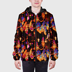 Куртка с капюшоном мужская Ловцы снов с яркими перьями, цвет: 3D-черный — фото 2