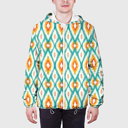 Куртка с капюшоном мужская Геометрический узор икат - орнамент народов узбеки, цвет: 3D-белый — фото 2