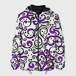 Куртка с капюшоном мужская Фиолетовые кружевные узоры, цвет: 3D-черный
