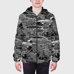Куртка с капюшоном мужская Экзотические рыбы и кораллы, цвет: 3D-черный — фото 2