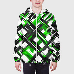 Куртка с капюшоном мужская Зелёные и чёрные мазки, цвет: 3D-белый — фото 2