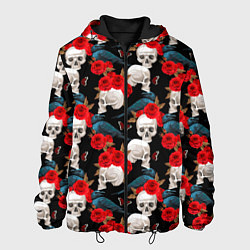 Куртка с капюшоном мужская Skull in roses, цвет: 3D-черный