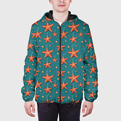 Куртка с капюшоном мужская Морские звезды тоже хотят на ёлку, цвет: 3D-черный — фото 2