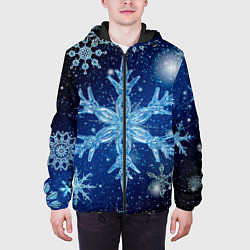 Куртка с капюшоном мужская Новогодние снежинки кружатся, цвет: 3D-черный — фото 2
