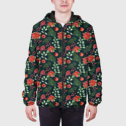 Куртка с капюшоном мужская Новогодние цветы, цвет: 3D-черный — фото 2