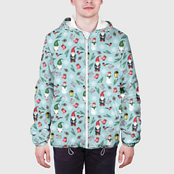 Куртка с капюшоном мужская Новогодние акварельные гномы, цвет: 3D-белый — фото 2