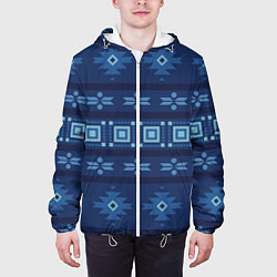 Куртка с капюшоном мужская Blue tribal geometric, цвет: 3D-белый — фото 2