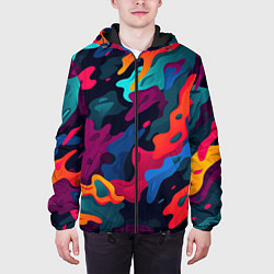 Куртка с капюшоном мужская Яркая абстракция в виде камуфляжа, цвет: 3D-черный — фото 2